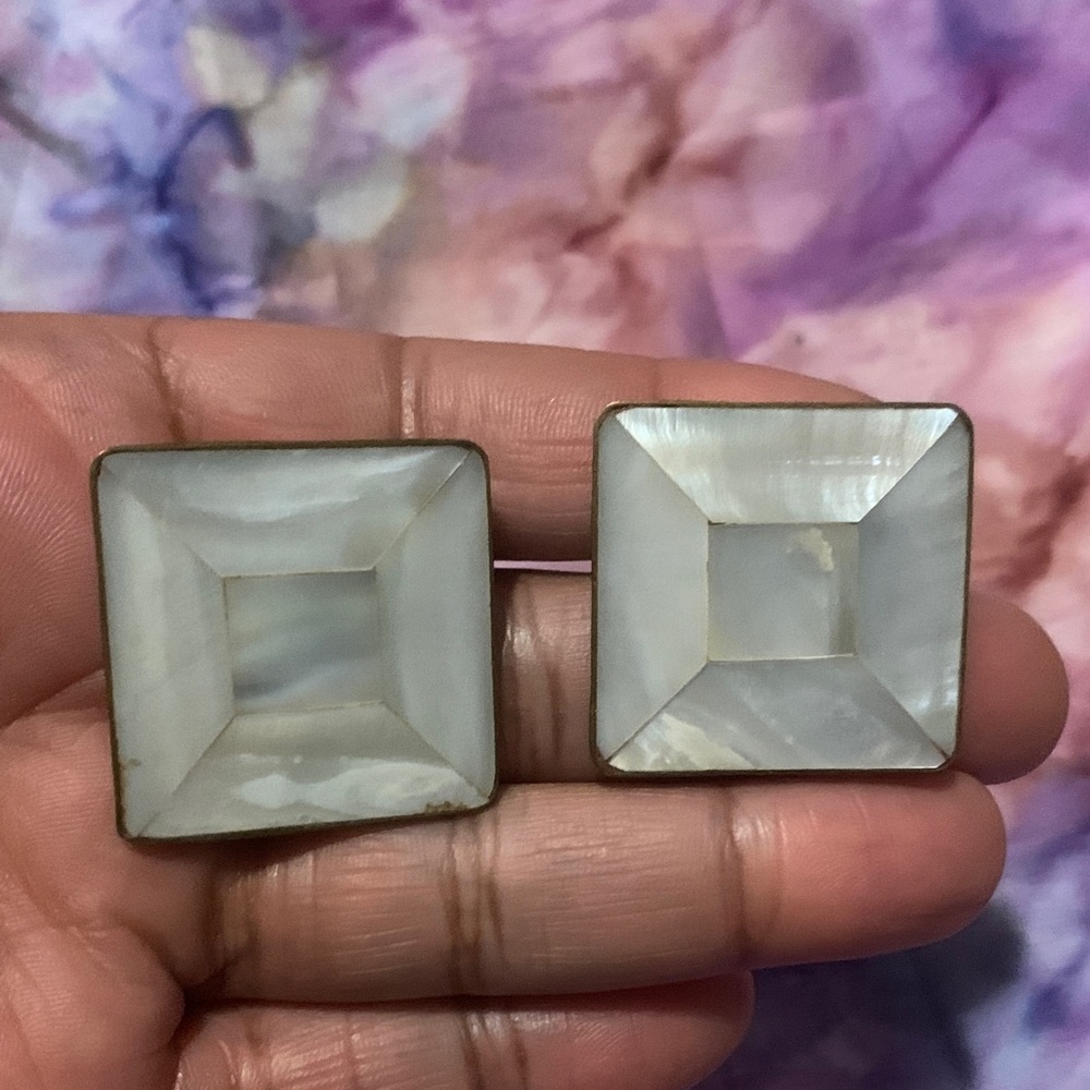 Vintage Mother of Pearl Square Clip on Earrings